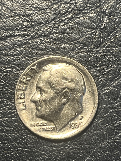 Roosevelt-Dimes-1985-P--Double-Ears-?-Die-D�t�rioration-?-+-P-Mint-Mark